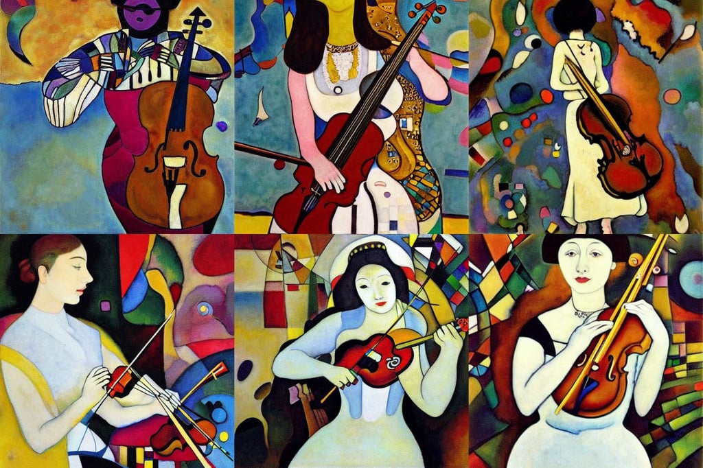 beautiful woman with white dress playing violin, art by Wassily Kandinsky, A Bear Called Paddington, art by Gustav Klimt, wearing a maid outfit + Finely detailed, Animation ..., art by Wassily Kandinsky - Photo, robotic eyes, wing-tip to wing-tip, art by Raffaello Sanzio, Cinematic + Nikon TF420, art by Michelangelo Merisi Da Caravaggio, ..., houses, art by Tommaso Masaccio, exposed red and blue wires on arms, ukiyo-e, Animation Concep..., art by Wassily Kandinsky - Photo, art by Kazimir Malevich, high octane render;