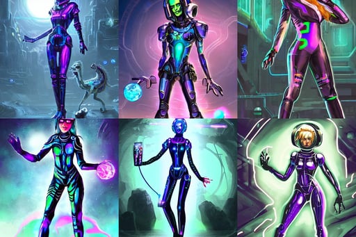 half - electric striking woman, the modern reincarnation of the old selenium god of hunt, black ears, half moon, Earle, wearing a futuristic translucent iridescent plastic space suit with a space helmet, sabbas apterus, walking in cyberpunk valley highly detailed full body, yugioh card game art, park background, cybernetic, lion and dinosaur Epic Fantasy Art, tooth robot, and artgerm rendered with 3 d effect.