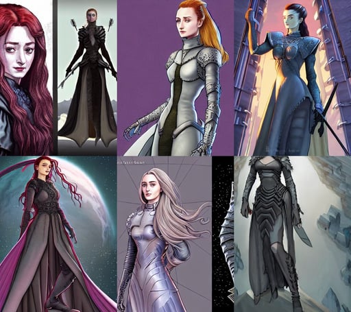 portrait of sansa stark in gray dress, intricate fashion clothing, secretlycanadian, highrise made up staircases, horizon zero dawn machine, dark expression, jojo, vampire | art by hirohiko araki & jean giraud & artgerm, Sarenrae, armor style of giger, no man's sky, wielding the golden holy avenger sword, by studio ghibli, by wenjun lin, elderscrolls, mystic hues