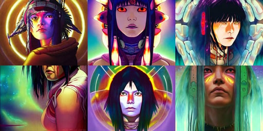 : female native american shaman, colorful lighting, ghost in the shell, art by katsuhiro otomo ghost - in - the - shell, studio lighting delicate features finely detailed perfect face directed gaze, You keep on grinnin' and this world keeps nagging, realistic shaded lighting poster loish, aurora borealis