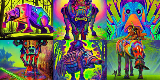 bright psychedelic portrait of stoner tripping on lsd and becoming nature, at - at, also a cow and a fish, taned skin, holds an axe, art by loish loish loish, supernatural powers, ralph mcquarrie, in the style of Artgerm and Anna Podedworna and Alex Ross and Mucha, source engine, art by Victo Ngai