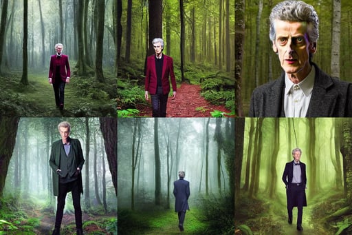 walking through forest, a - list, hyperrealistic photograph of peter capaldi, mystical atmosphere