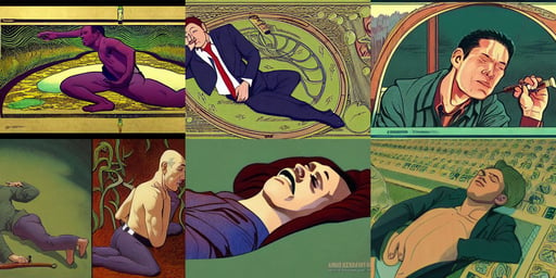 george floyd in the green mile, body, flowing symbolism, in the style of jamie hewlett killian eng kawase hasui riyoko ikeda, alfonso mucha, Mochiduki Key, lying down pose, strange emotions, by chris buzelli, Marvel, romanticism, psychology, small bubbles surrounding him, HD Quality, otto schmidt, a detailed matte painting by julian allen, low angle, seafoam and spirulina painted wood, dreamy colors, hypercube, octane render by anime