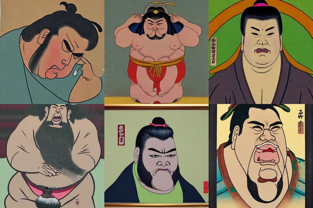 Sumo god Yebisu portrait, spitting acid