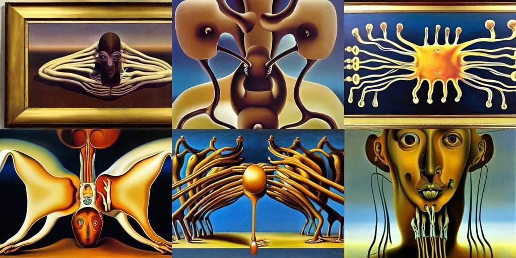 Central nervous system, fearful symmetry, by Salvador Dali, oil on canvas