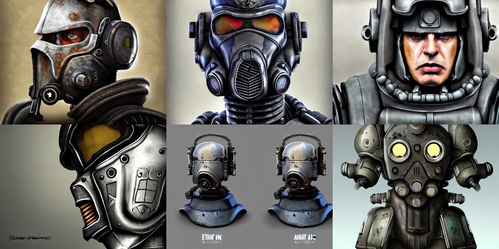 portrait art of enclave fallout power armour 8 k ultra realistic, and Tim Burton, adolf wolfli