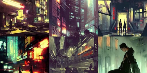 a blade runner dungeon located in a city painted by ashley wood and phil hale, digital photography, by guweiz and wlop and ilya kuvshinov and artgerm and makoto shinkai and studio ghibli, lord of daggers, maximalist interior, 80s fashion, art by josh summana, by Katsuya Terada, Jean-Leon Gerome, minimalism