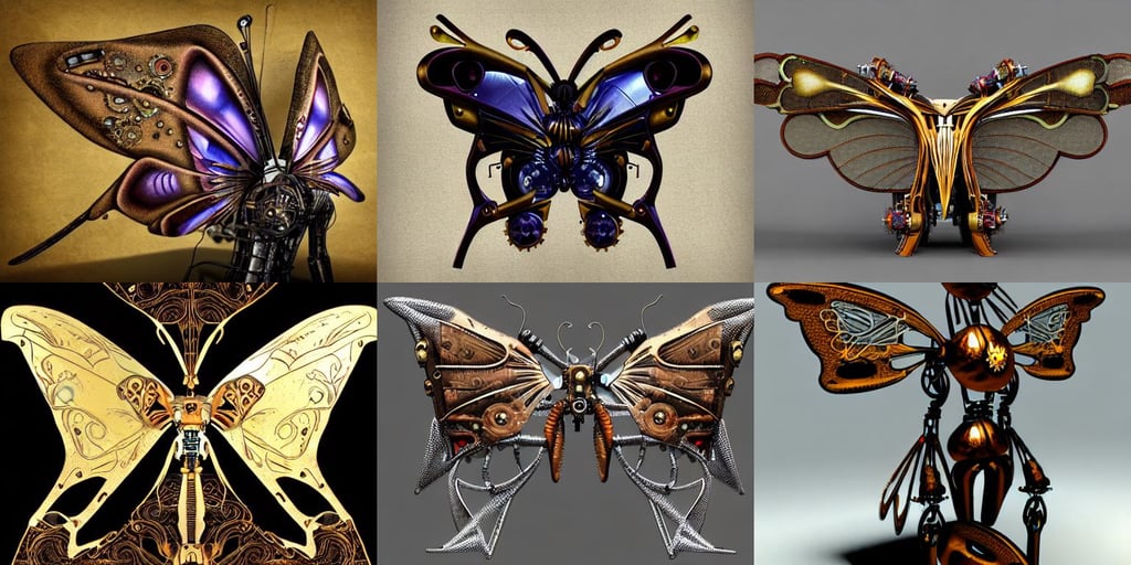 steampunk cybernetic biomechanical butterfly with wings