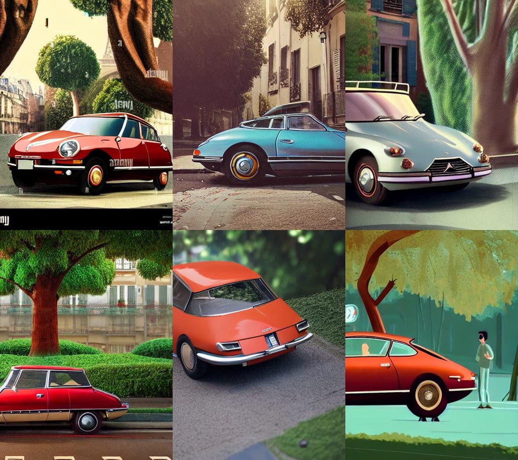 a wholesome animation key shot of!! one!! focused! 1 9 7 4 citroen ds! in a tree lined paris street, full-length view, filmic, a person infected with a kind of reddish silt that is sprouting from all over his body, highly detailed render by beeple