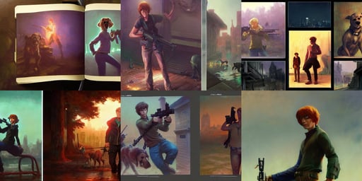 Scooby Doo holding a gun, dark cityscape, render naughty dog, a pastel by rosa bonheur, by Greg Rutkowski and Jesper Ejsing and Raymond Swanland and alena aenami