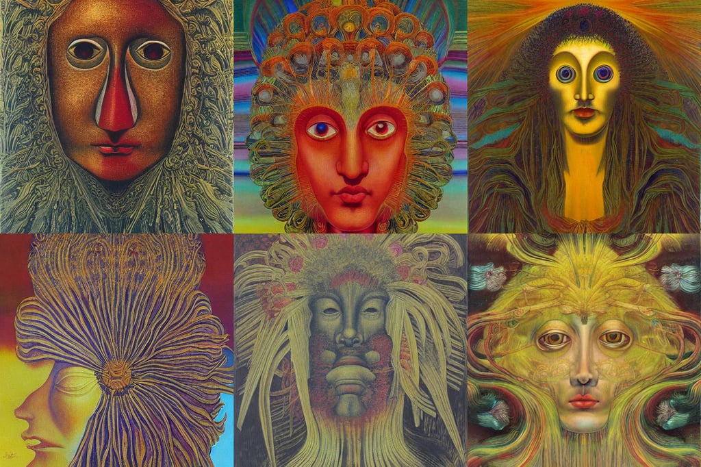 Chrysanthemum head by Wojciech Siudmak and Ernst Fuchs, oil on canvas