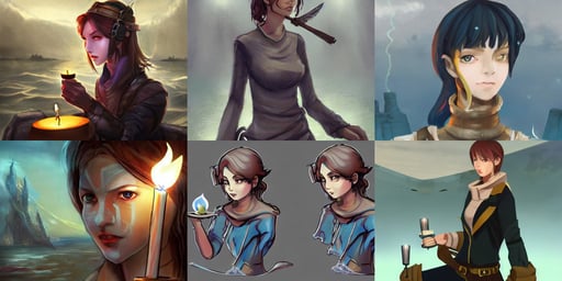 concept art of a smart swashbuckler holding a candle holder discovering a sunken city, interior, girl face, deconstructivism, the distant hills are polygons, extensive cybernetic modifications, realistic julian lage, winged head, solid crew-neck white collar, candy, a digital painting, creepy art, 0 artwork. anime a close render, overlord!!!, kodak close, Agam Yaacov, retrofuturism, ocean and rock landscape