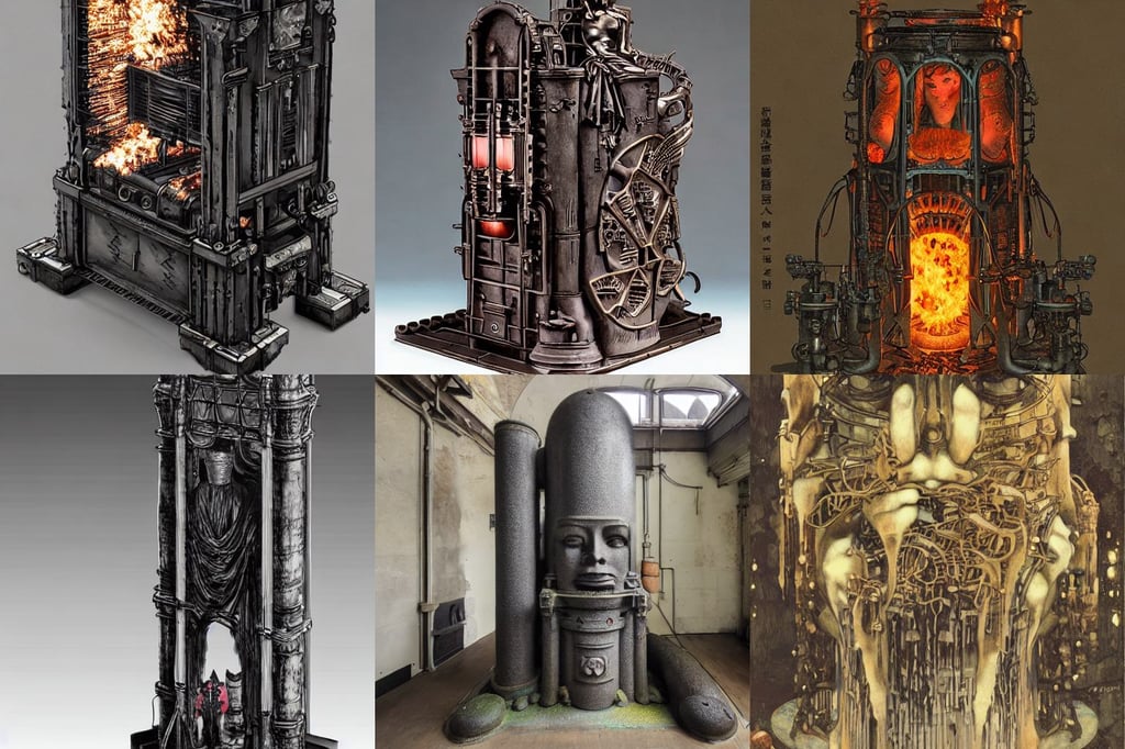 beautiful victorian forge furnace with large pillars, accurate face, by Akihito Yoshitomi AND Yoji Shinkawa AND Greg Rutkowski, tsutomu nihei gustav klimt