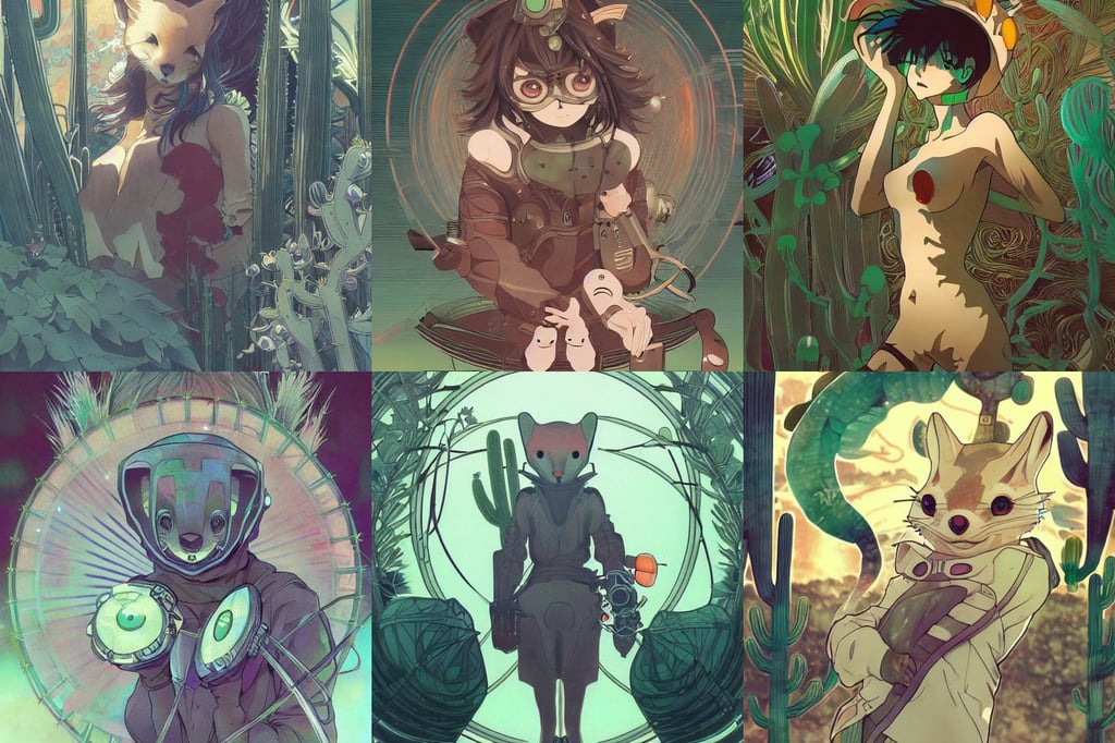 surreal anime boy drawing, postprocessing, art by tian zi and WLOP and alphonse mucha, robotic otter ( ( ( ( ( ( koala fennec ) ) ) mix, dark vibe, cactus