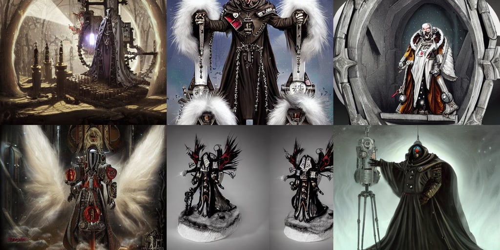 priest adeptus mechanicus, marco bucci, white fur, magical environment, artbreeder