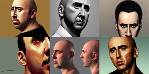 portrait of bald nicolas cage neutral expression face straight on headshot even lighting no hair, wlop ; trending on artstation, by artemisia gentileschi, half - turn, artstation and pixiv