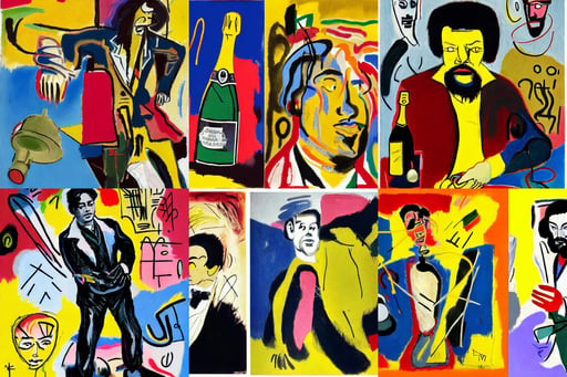 Orson Welles advertising french champagne, art by Eugène Delacroix, whirlwind, yellow, art by Jean-michel Basquiat, art by Wassily Kandinsky - Photo, head-to-toe, pixar style, he has two scalpels made of laser-light in his hands, art by Leonardo Da Vinci