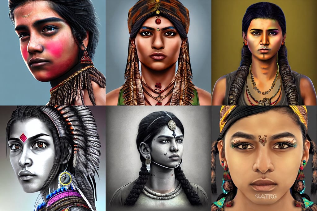 photorealistic portrait of a young butch indian woman, RPG Portrait Reference, dreamlike art