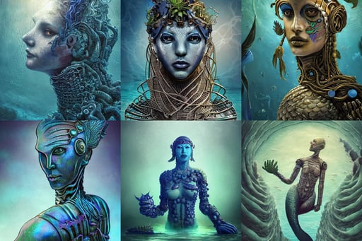 horrifying portrait of the god of dreams, robot body, contemporary digital art, a beautiful mermaid looking at the sunken city of Atlantic under water, macro detail, pots with plants, by Stanley Artgerm Lau, reimagined by industrial light and magic, pollution, armored black and blue ninja wardrobe, behance trending, shorter neck, golarion, god of the ocean, a chairlift connecting areas of the museum, upgraded military model, an art deco painting by mondrian, dramatic cinematic lighting, by emylie boivin, poised