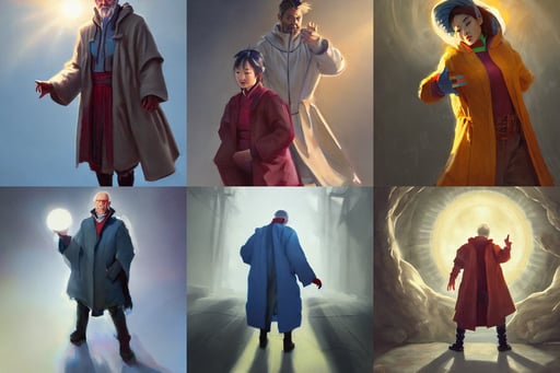 concept art oil painting of and Old man by Jama Jurabaev, fluent robes, transparent puffer jacket, x - men, chun li outfit, by afshar petros, ethereal glare of the sun, reflective rectangular