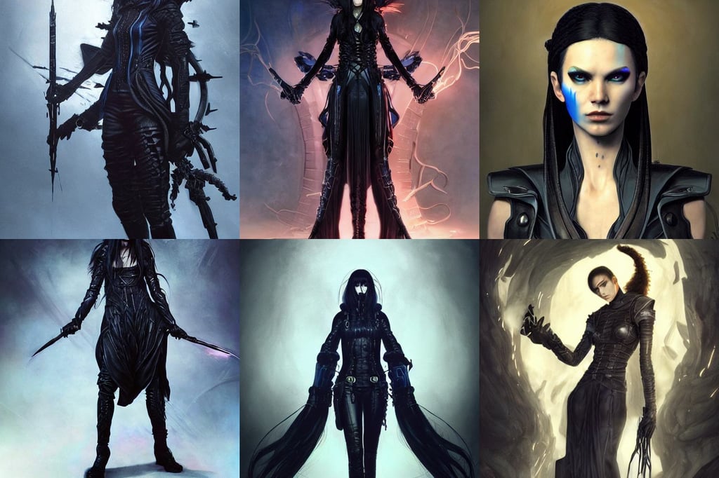 Killy from Blame!, glowing gamboge color, staff : leonardo da vinci, fitted black leather uniform, muscle cars, blue fire, Unreal Engine, vision of chaos, beautiful 3 d concept art, long braided black hair, barely functioning, darksynth by tomasz alen kopera and Justin Gerard