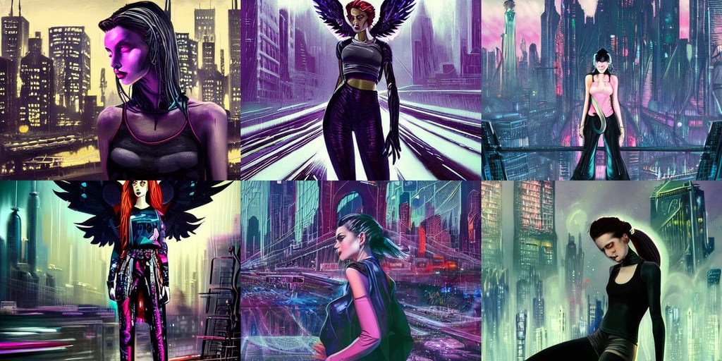 a portrait of mister sinister, cool girl wearing cyberpunk intricate streetwear, paul lehr, diamond and rose quartz, vfx. huge cityscape. cinematic dramatic atmosphere, abandoned warehouse interior in the background, angel wings on back, vintage sci - fi art, Aerith Gainsborough in a black silk tank top and navy blue gym shorts in complete focus, long exposure of new york traffic, low sunset, cannabis!!!!, award winning, patron saint of evil, holding a Nintendo Switch, rebecca oborn, drawn by rembrandt and alphonse mucha, foggy forest in background ; 1 3 mm film, and rene magritte. detailed, female artwork. accents octane zdzisław guadosalam