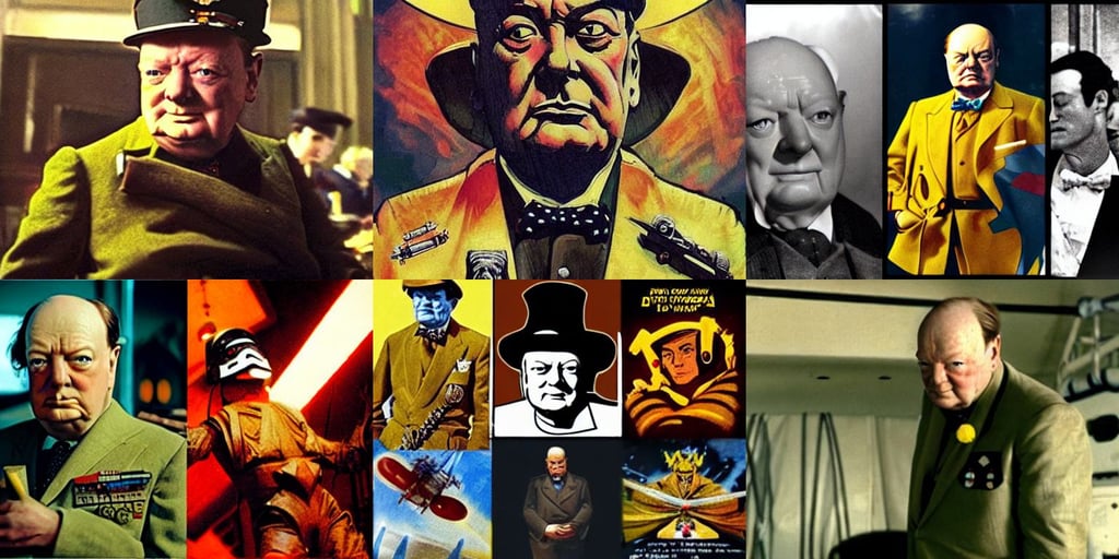 winston churchill as an x - wing pilot, superhuman amount of muscles, wizard robot, 2077, theatrical, satan, in a yellow dress, frazetta, genius party, jia zhangke