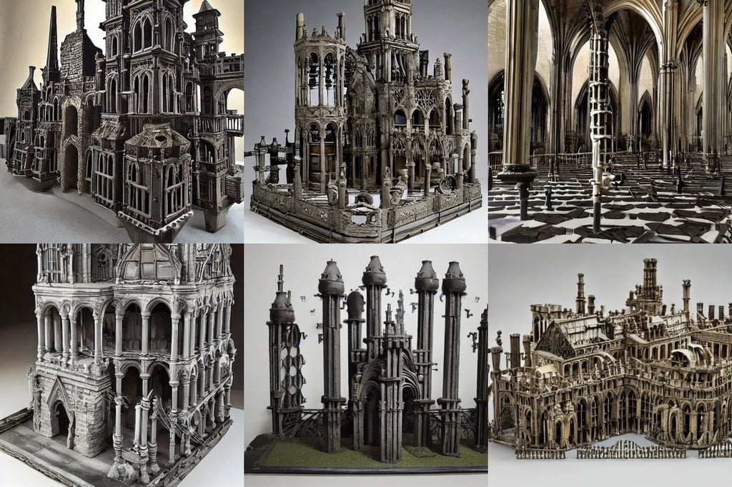 lots of weirdness and repetition because the model isn't built to work at this size, pipes completely cover the ground, Gothic mixed with Victorian mixed with Roman architecture