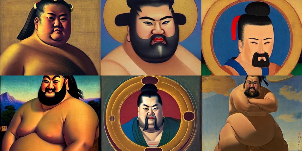 Sumo god Yebisu portrait, 8k, art by Nicolas Poussin