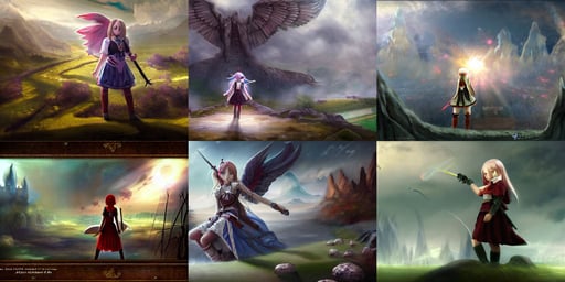 a dream painting about the war between god and evil, vfx. schoolgirl in perfect world mmorpg. cinematic dramatic atmosphere