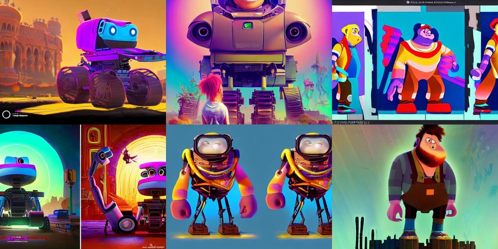 2d character concept art of Dysney's Wreck It Ralph and Pixar's Wall-e combined character, inspired by die antwoord beautiful, bright palette concept art, feathers, blacklight reacting, mosque, very huge elaborate scythe, art by greg rutkowski and alphonse mucha'', elegant portrait, horizon zero dawn 8 k, big beard, in the style of Kevin Kostic, sakimimichan, fluent robes, Craig mullins