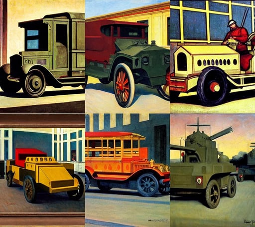 wwi armored pope mobile, binary code, art by Edward Hopper, art by Tommaso Masaccio