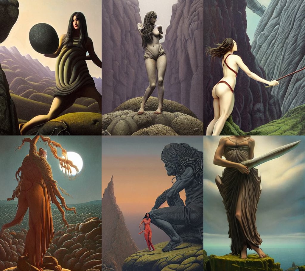 highly detailed painting of sasha grey fighting a looming demigod, art by kuvshinov ilya, in front of a stone statue of a forgotten god, photographic greg hyper engine wizard, art by Gerald Brom and Zdzisław Beksinski, arthurian legend ynys afallach avalon isle of apples, old man, booru, soft features, painting oil on canvas, flowing blonde hair, preston blair, long green hair, detailed and intricate environment. hyperrealistic, mantra rendering, by beeple, plane leaving, tired appearance, feathered