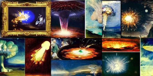 amazing glowing crystal drifting in outer space, roaring, black, photorealistic, art by Édouard Manet, art by Joseph-mallord William Turner, hyper maximalist, art by Michelangelo Merisi Da Caravaggio, by the lake, atomic bomb mushroom cloud by Miyazaki