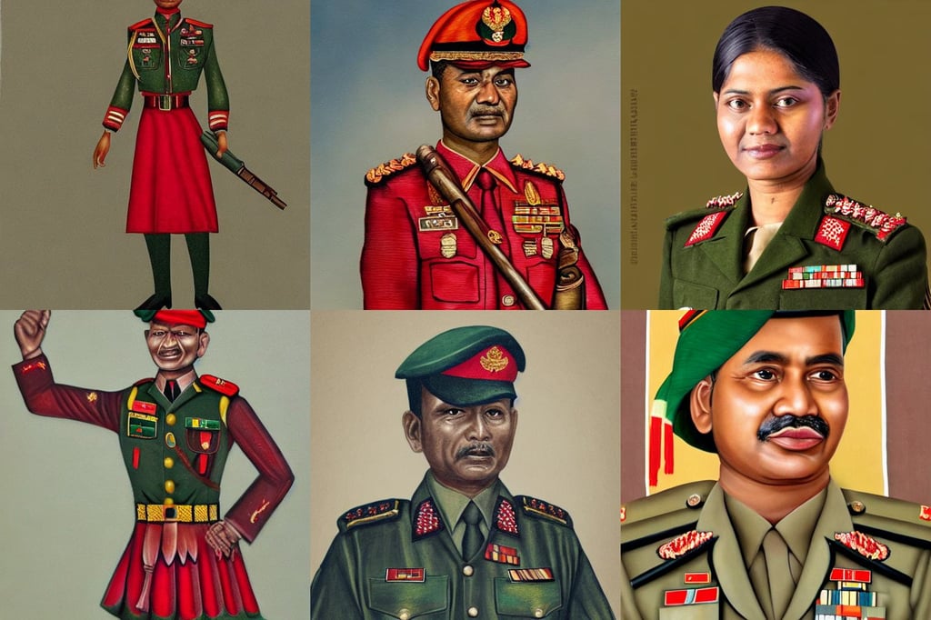 highly detailed portrait of a bangladesh army general, with a red skirt, smooth color