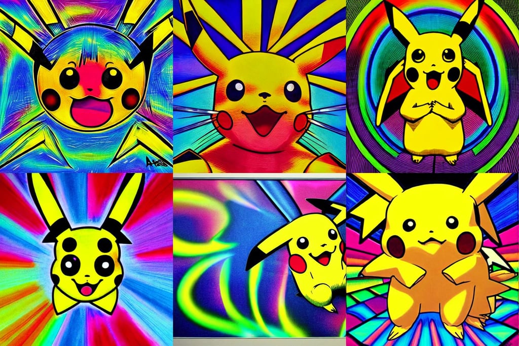 portrait of Pikachu from Pokémon, Alex Grey, color spectrum refraction, drama