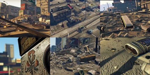 highly detailed macro shot of a walky - talky in rubble in gta v