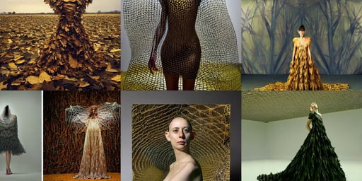 woman wearing dress made of leaves, volumetric lighting, by Weta Digital, photshoot, art by Mark Rothko, art by Francisco De Goya, lizardscaled lattice buildings smeared in mercury are designed by iris van herpen, power lines, hd 8k, Kodak portra 800