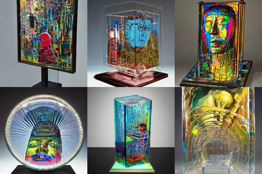 glass fresnel lens sculpture, art by Marcel Duchamp, highly detailed, art by Gustave Courbet, in the Style of Hayou Miyazaki, art by Jean-michel Basquiat, Dan Mumford and Studio Ghibli, by beksinski, transparent, fullbody