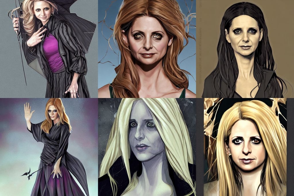 Sarah Michelle Gellar portrait as a witch, by stjepan sejic, origami, windswept, electronic case display