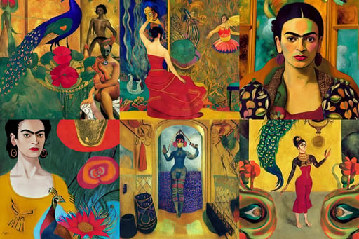 peacock and gold arabesque bathroom, art by Magdalena Carmen Frida Kahlo Claderón, art by Michelangelo Buonarroti, digital art, art by Andy Warhol, art by Marcel Duchamp, Fantasy Flying ship overhead, art by Paul Gauguin, art by Joseph-mallord William Turner