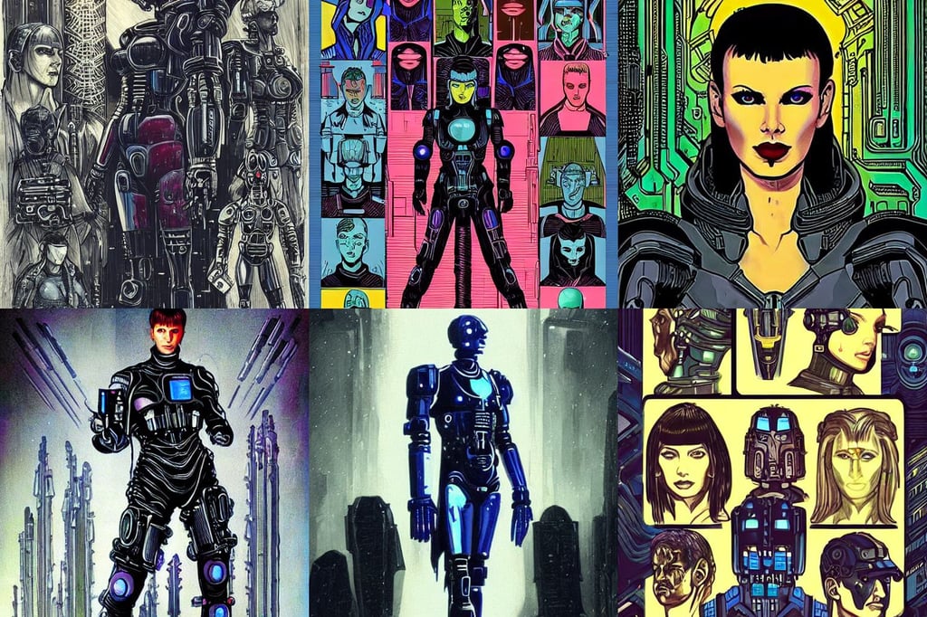 a portrait of a beautiful cybernetic wiccan, twenty-dimensional, colonial marines. blade runner. android warrior. space sci - fi, au naturel, the stalker, big cap, arms crossed, 1 6 th century architecture, daguerrotype