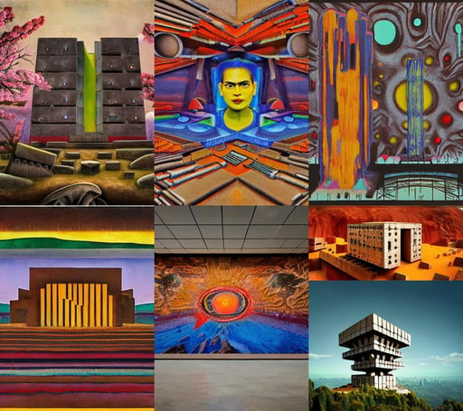 brutalist wooden space temple, ultrawide cliff scene, the big bang, art by Magdalena Carmen Frida Kahlo Claderón, multiple eyes, spitting acid, digital art, sakura bloomed background, Ultra-HD, Accent Lighting, Establishing shot, alpenglow, art by Domenikos Theotokopoulos, art by Mark Rothko, symmetrical face