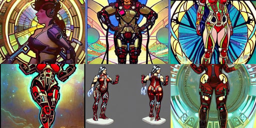 a beautiful woman with cybernetic muscles, a beautiful futuristic warrior in alien cyberpunk armor by alphonse mucha, otter koala mix, in clothes! holy full - figured! light effect. hyper detailed, red suit, full of glass facades