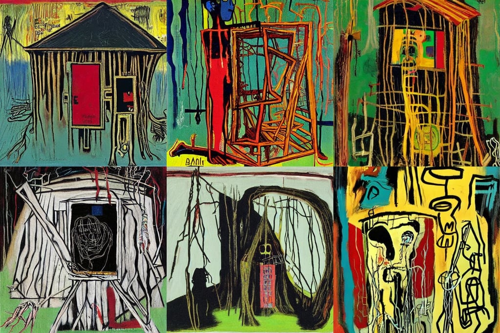 The Hut of the Swamp Witch, roaring, art by Marcel Duchamp, art by Jean-michel Basquiat