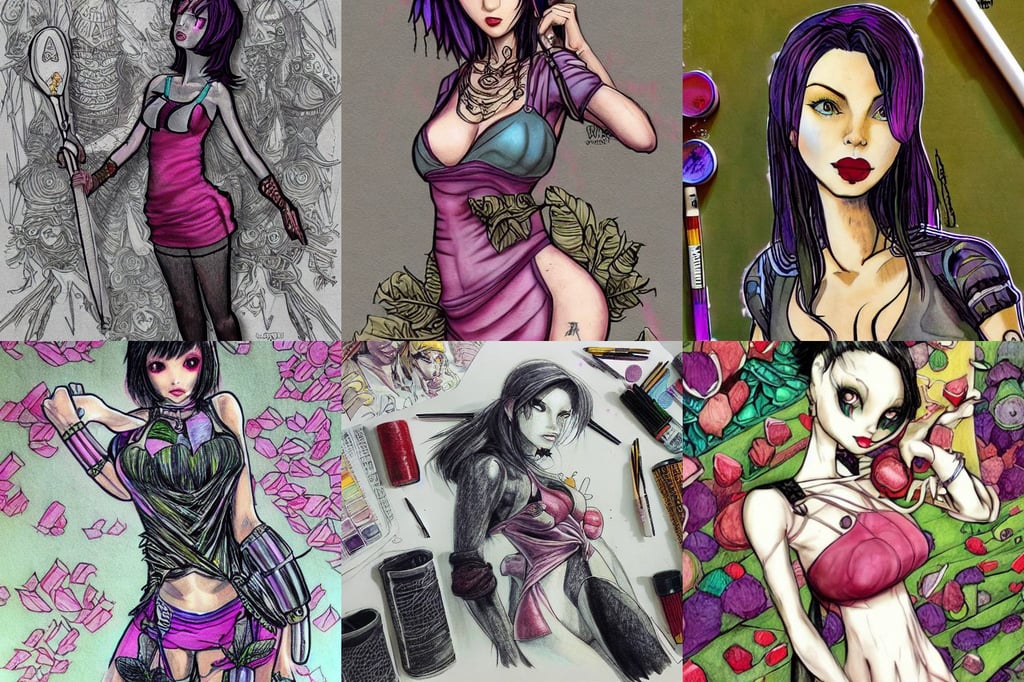 faye valentine, colorful ink, concept art!!, foretell, weed, extremely hyper - detailed pencil illustration, no land, Claymore, cuteness