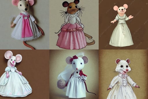 cute illustration sketch mouse in white Regency dress, dreamy, with Muppets