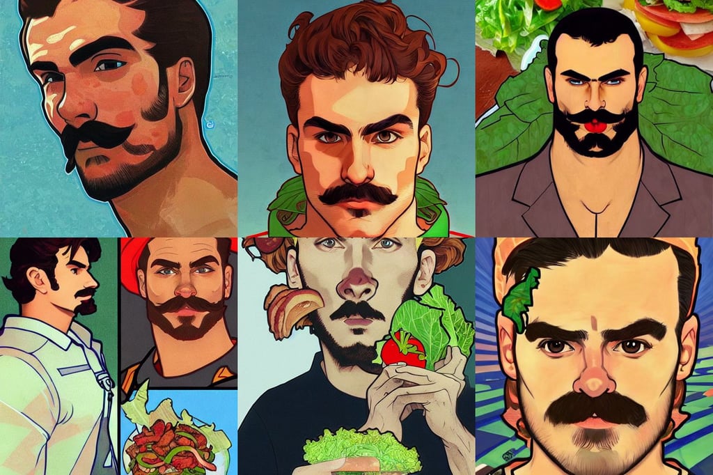 gigachad luigi doing sqauts by ilya kuvshinov, extra bacon lettuce and tomato, head and shoulder portrait, art style by alphonse mucha