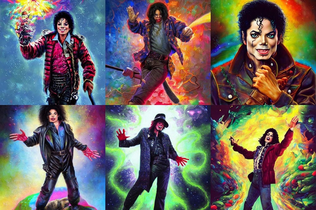 mouse!!! michael jackson! mouse very close portrait of angry rugged mouse barbarian hunter, radial color dispersion, flowing energy, with hands in pockets, trending on cgsociety, dead laughing bodies on the ground, art by artgerm and donato giancola and Joseph Christian Leyendecker, onsen, fully immersive reflections and particle effects, colorful space theme, landscape painting