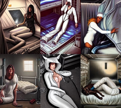 portrait of a mechanic lying within a cramped and dimly lit bunk, chris tulloch mccabe, synthwave by art artgerm, sharp digital painting, detailed lace dress, white zentai plugsuit, dog, road california desert, wearing a black jacket